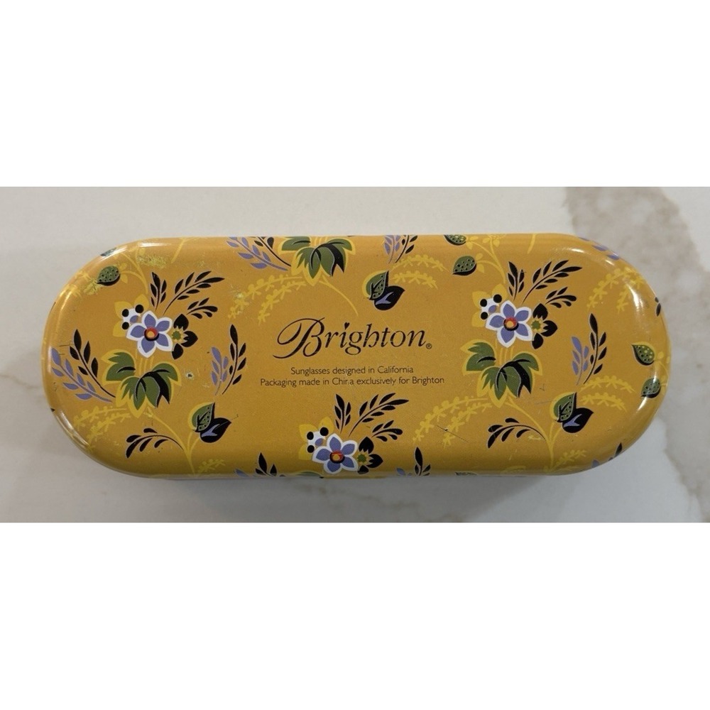 Brighton Paisley Yellow‎ Floral Sunglass Case Metal Tin Flowers JUST CASE
